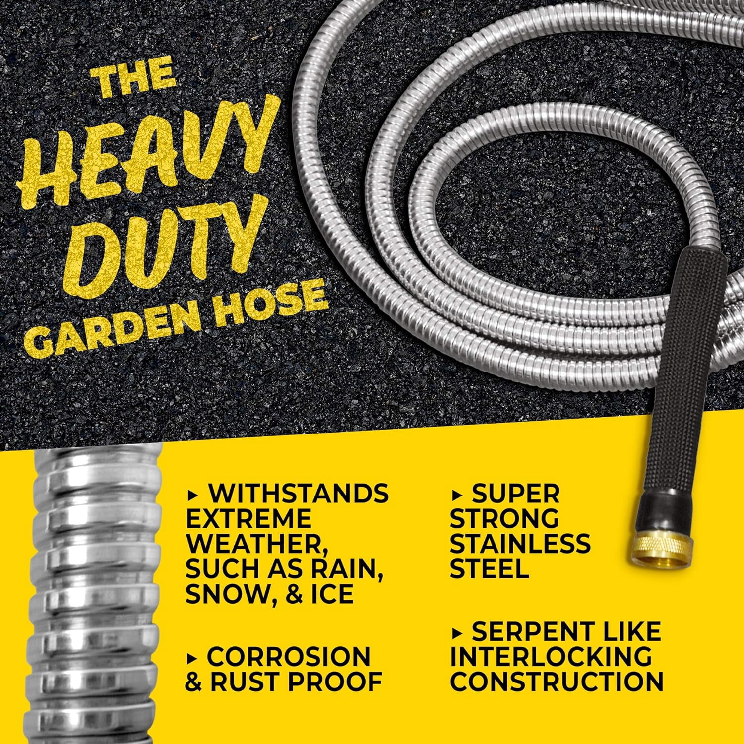 Bionic Steel Pro Garden Hose 100' ft Water Hose Outside Heavy Duty Metal Hose Stainless Steel w/ Spray Nozzle Kink-Free