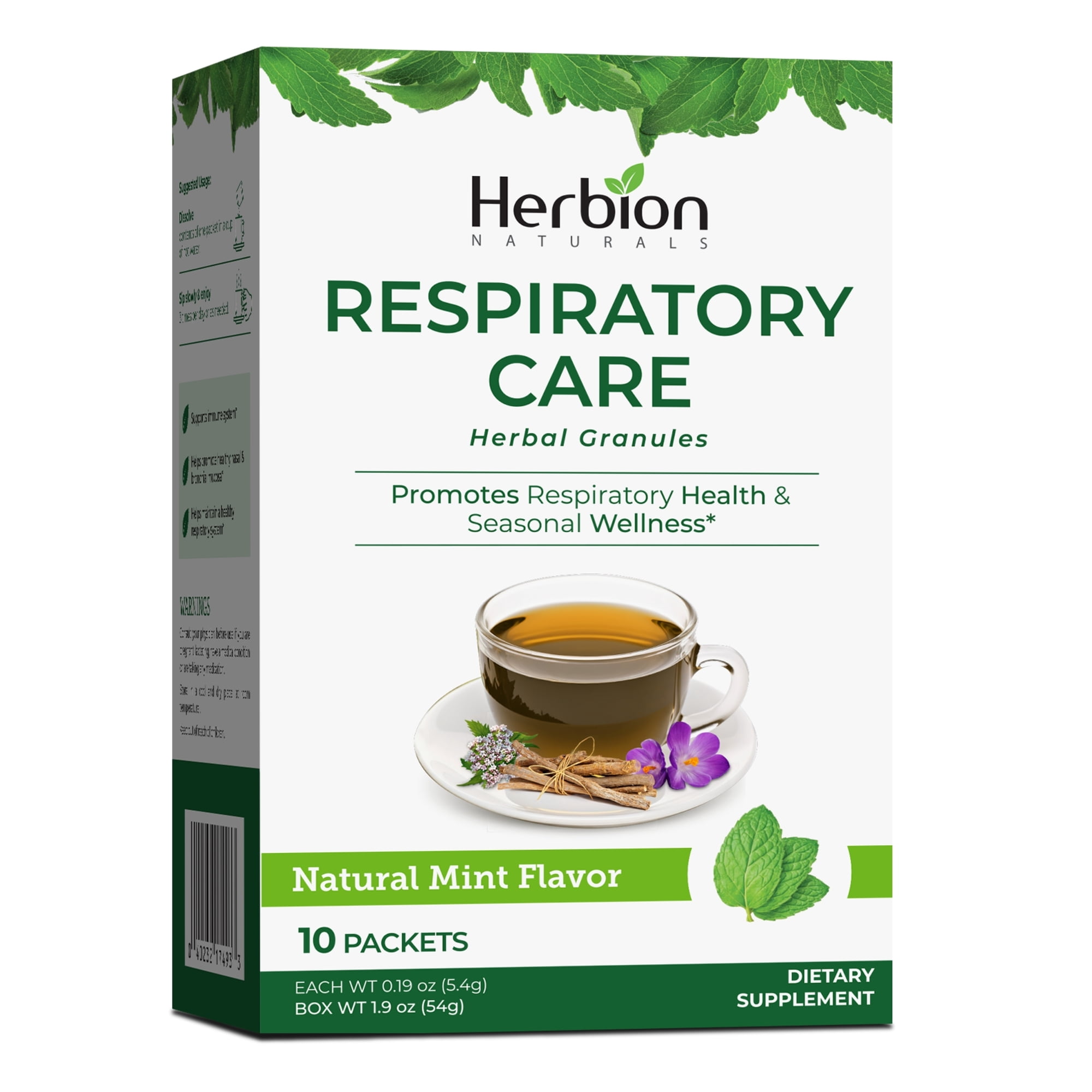 Herbion Naturals Respiratory Care Herbal Granules – 10 Ct for the Whole Family – Promotes Healthy Nasal Passages & Respiratory Function - Relieves Cold and Flu Symptoms – Supports Immune System