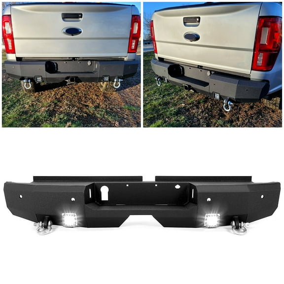 HECASA Rear Bumper W/ LED Fog Lights Fits 1999-2016 Ford F250 F350 Super Duty 2WD 4WD Steel Black Powder Coated