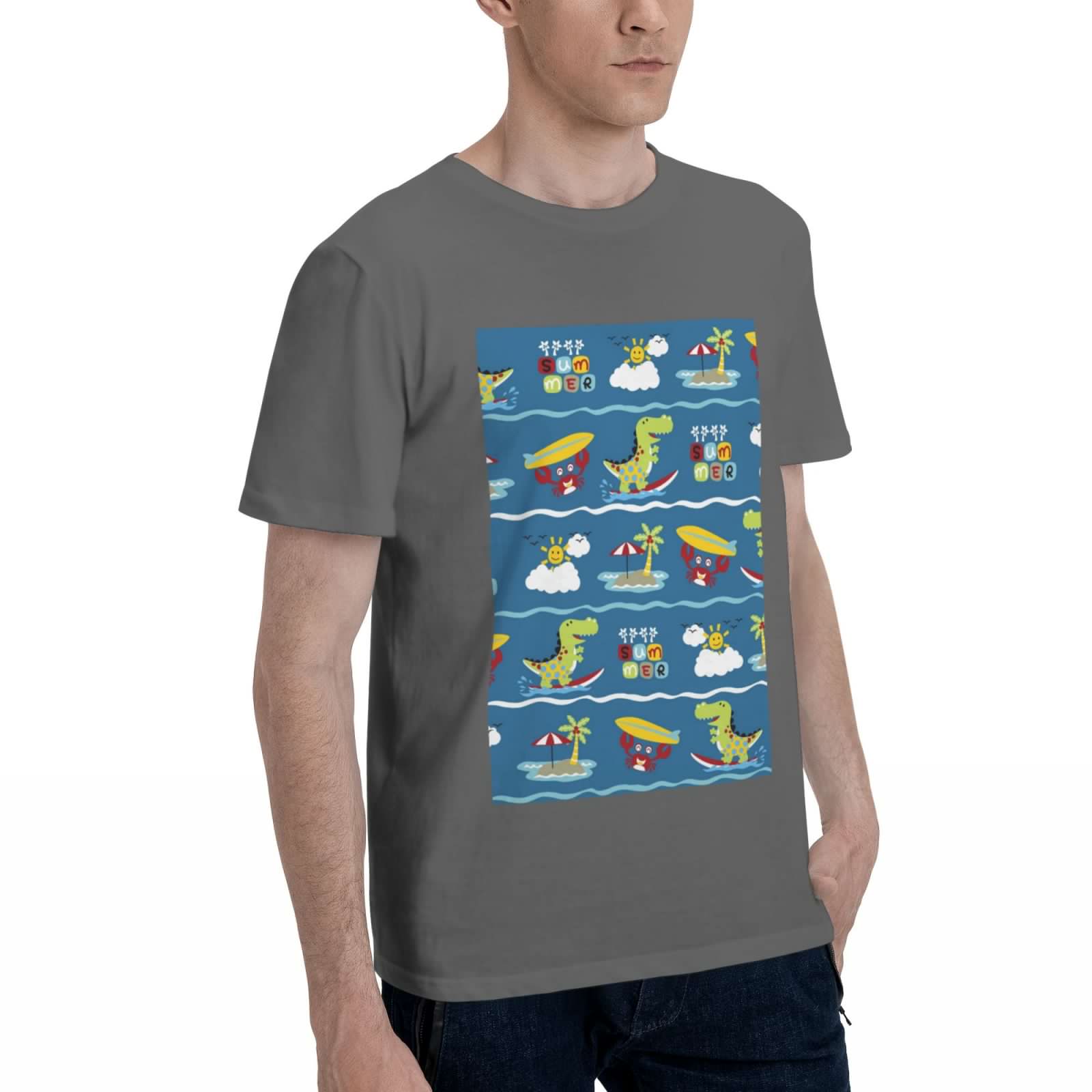 thumbnail image 2 of Bingfone Dinosaur On The Beach Vacation Men'S Loose Fit Short-Sleeve Pocket T-Shirt, 2 of 7