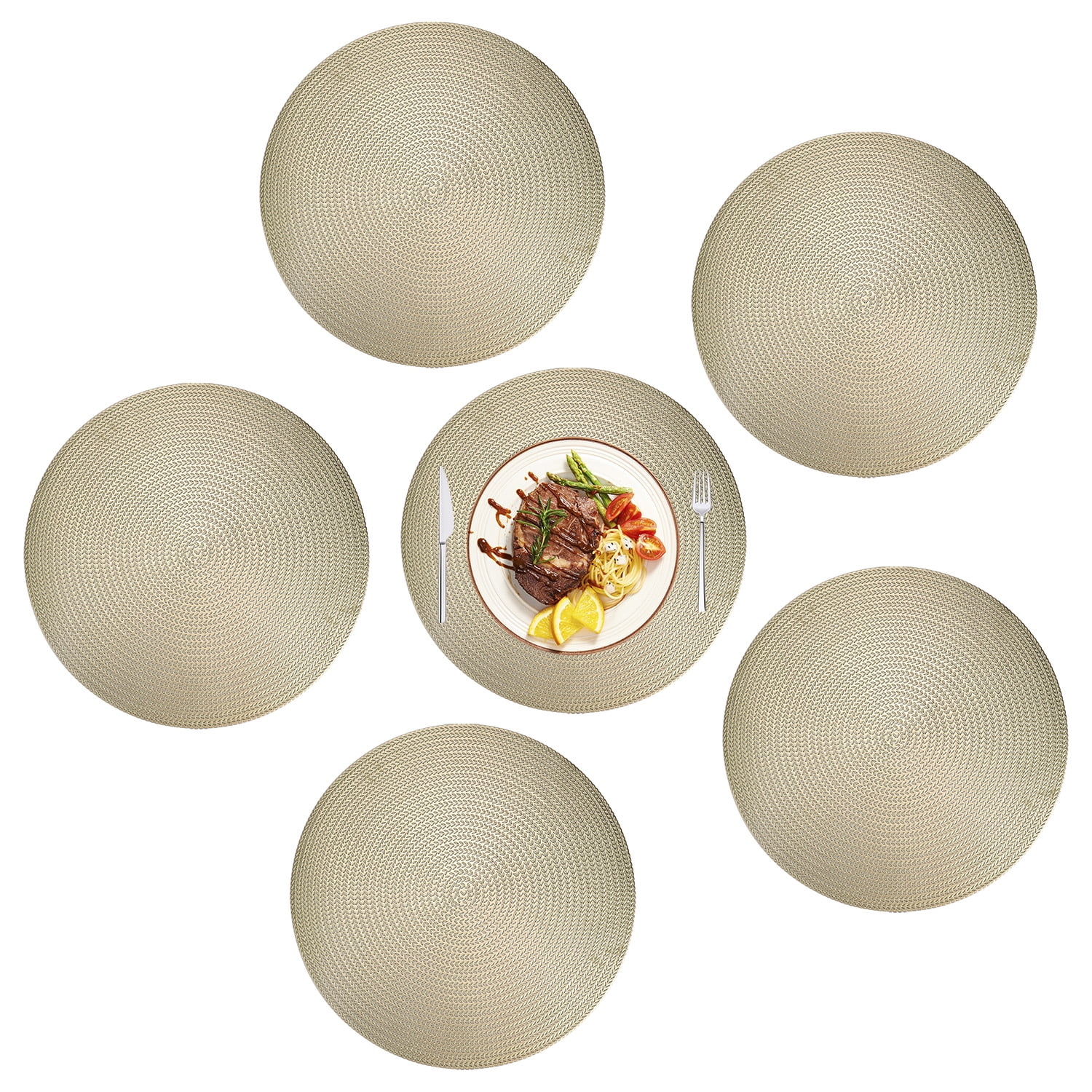 Round Placemats Heat Resistant Woven Vinyl PVC Dining Table Mats