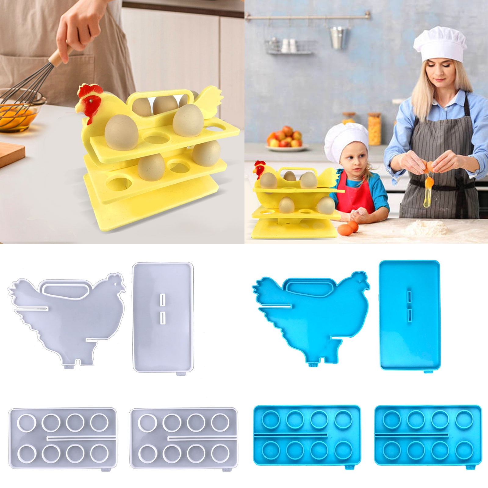 2 Pieces 6 Cups Egg Holder Silicone Resin Mold Egg Tray Rack Organizer Epoxy Silicone Casting Molds for Fridge, Refrigerator, Kitchen, Pantry, 3D