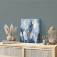 thumbnail image 2 of Wall Art Prints, Blue Gold Feather Framed Canvas Prints for Bedroom Living Room Bathroom Office, Modern Oil Painting Gradient White Gallery Wrap Wall Art Poster for Gifts Home Decor 12"x12", 2 of 9