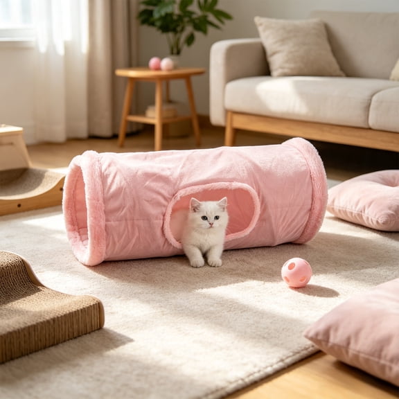 Two-Way Cat Tunnel 19.7in with Crinkle Sound Inside, Collapsible Play Tube for Indoor Cats, Interactive Toy for Exercise and Hide-and-Seek