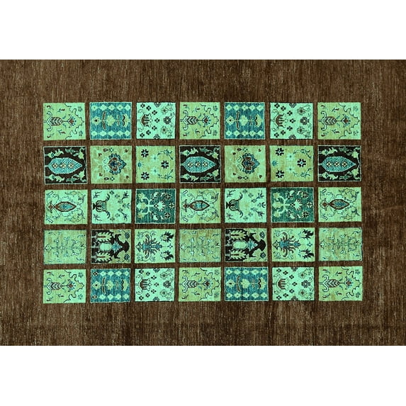 Ahgly Company Machine Washable Indoor Rectangle Abstract Turquoise Blue Modern Area Rugs, 5' x 7'