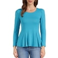 thumbnail image 1 of INSPIRAR CHIC Camisetas de Mujer de Manga Larga con Cuello Redondo Camisas Peplum Casual S Azul Lago, 1 of 6