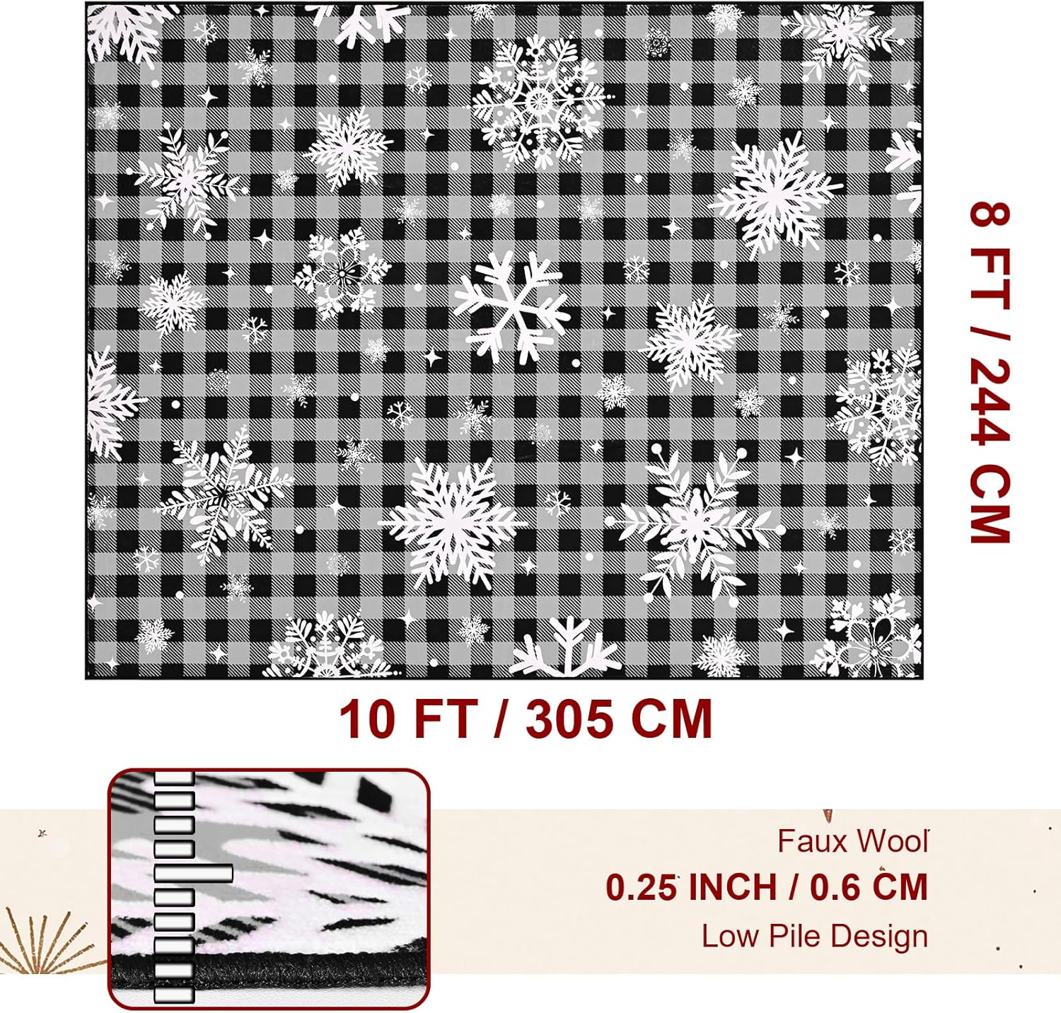Bleum Cade 8'x10' Christmas Snowflake Area Rugs for Living Room, Washable Rugs for Bedroom Dinning Room,Grey Buffalo Plaid Rug Ultra Soft Non Slip Durable Large Carpet Home Decor