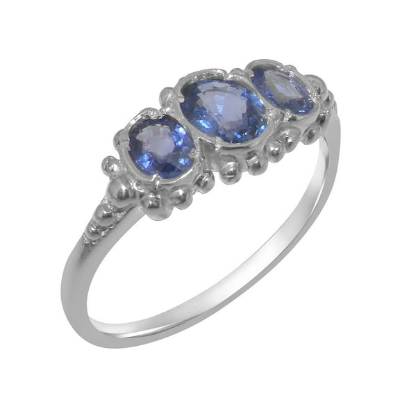 LBG British Made 925 Sterling Silver Natural Sapphire Womens Anniversary Ring - 33 size options - Size 10