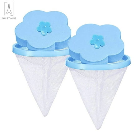 

Gustavedesign 2PC Reusable Washing Machine Lint Catcher Household Filter Bag Laundry Ball Mesh Bag Hair Filter Net Pouch Washer Hair Pet Fur Catcher Blue
