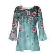thumbnail image 4 of CYMMPU Tunic Tops Button V Neck Flare Sleeve Blouses for Women Dressy Casual Floral Printed 3/4 Sleeve Spring Tops Loose Fit Summer Fashion Shirts Pleated Dressy T-Shirts Multicolor XXL, 4 of 5