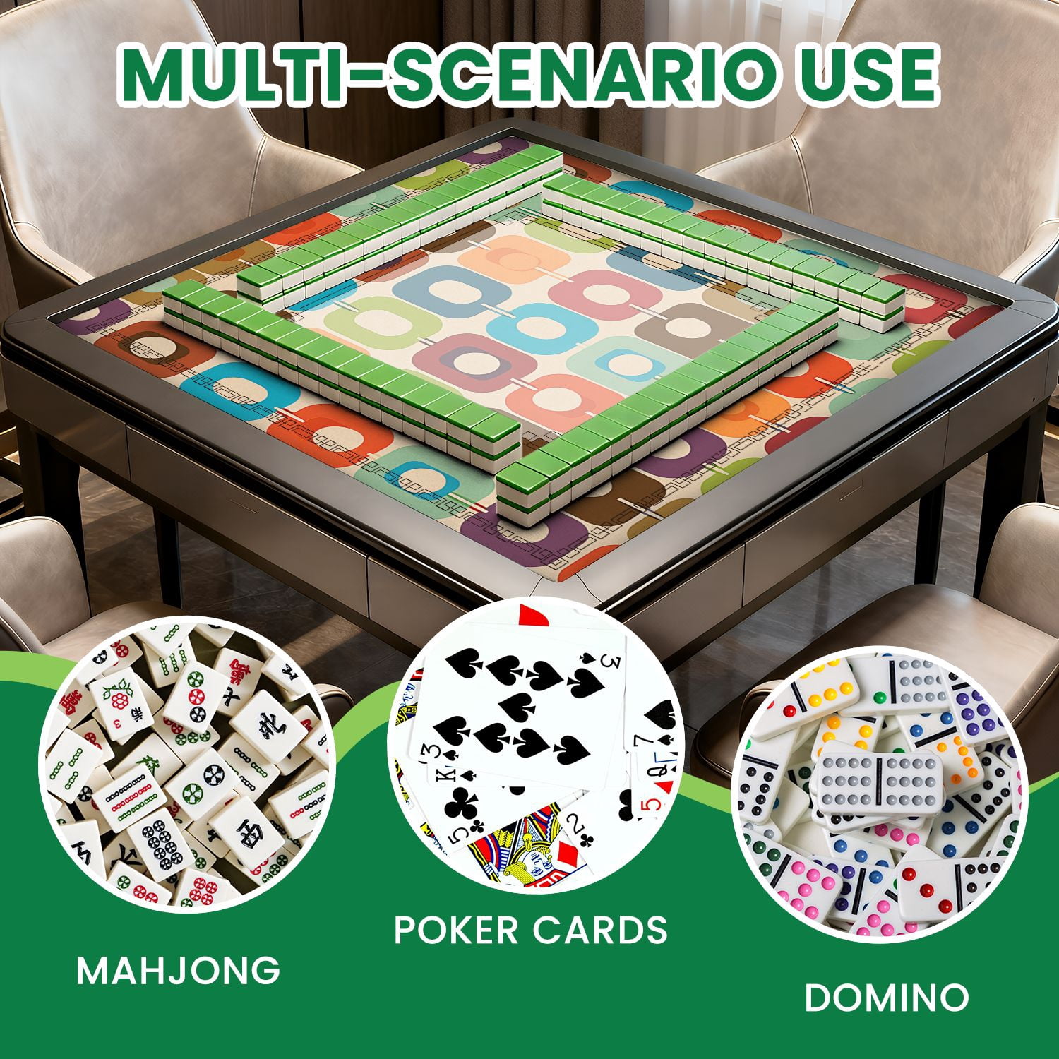 Mahjong Mat 31.5" x 31.5" mid century style seamless Non-Slip Noise Reduction American Mahjong Tiles Table Cover for Dominoes Poker Card Board Games Gift