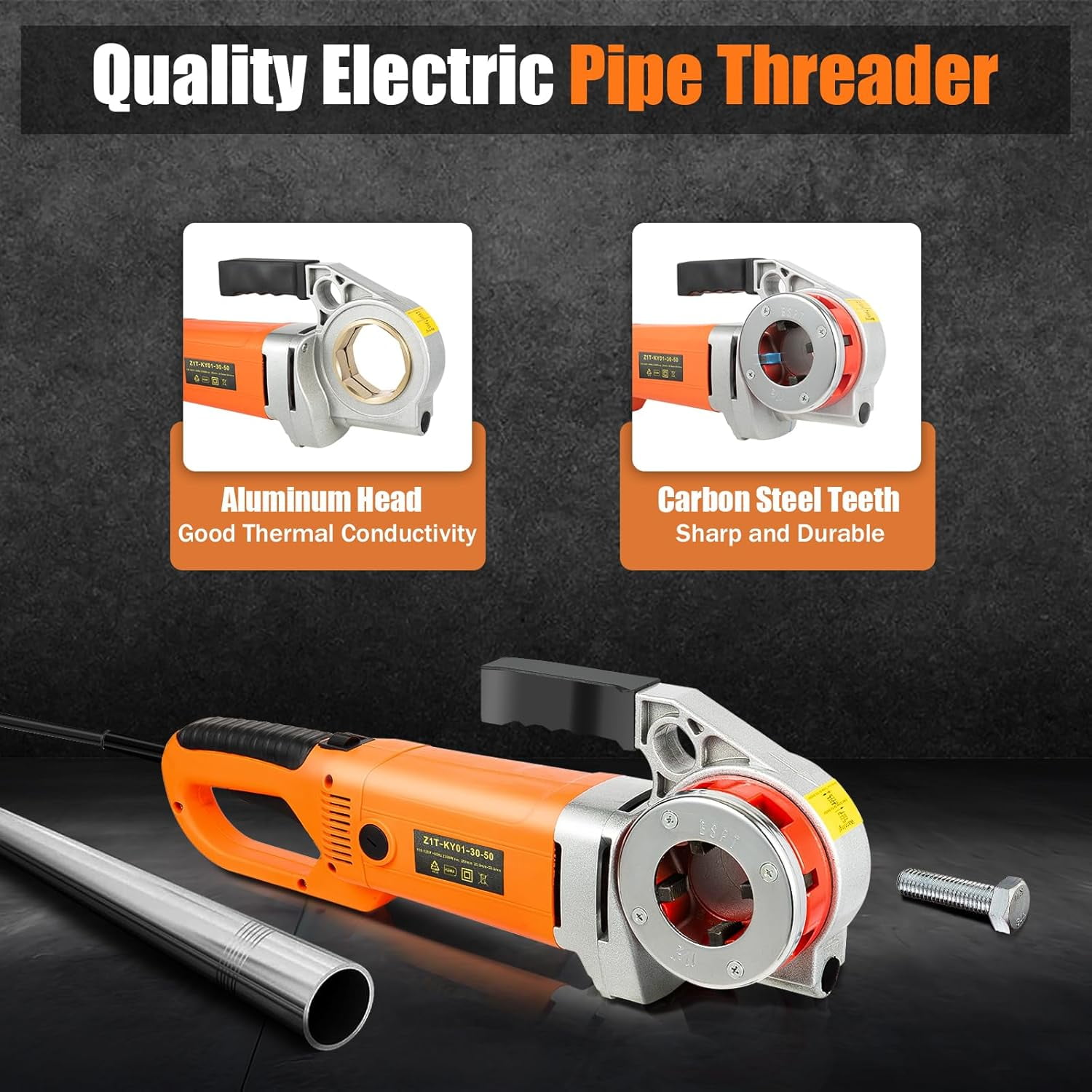 Electric Pipe Threading Tool, 2300W Pipe Threader Machine with 6 Dies 1/2"-2", Pipe Cutter Kit with Storage Box for Cutting Threads of Galvanized | Iron | PP | Aluminum | Steel Plastic Pipes
