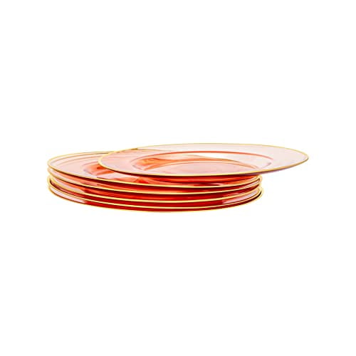 Vikko Glass Charger, 13 Inch Coral Glass Dinner Plate Charger with Gold Rim, Set of 6 Elegant Place Setting Chargers