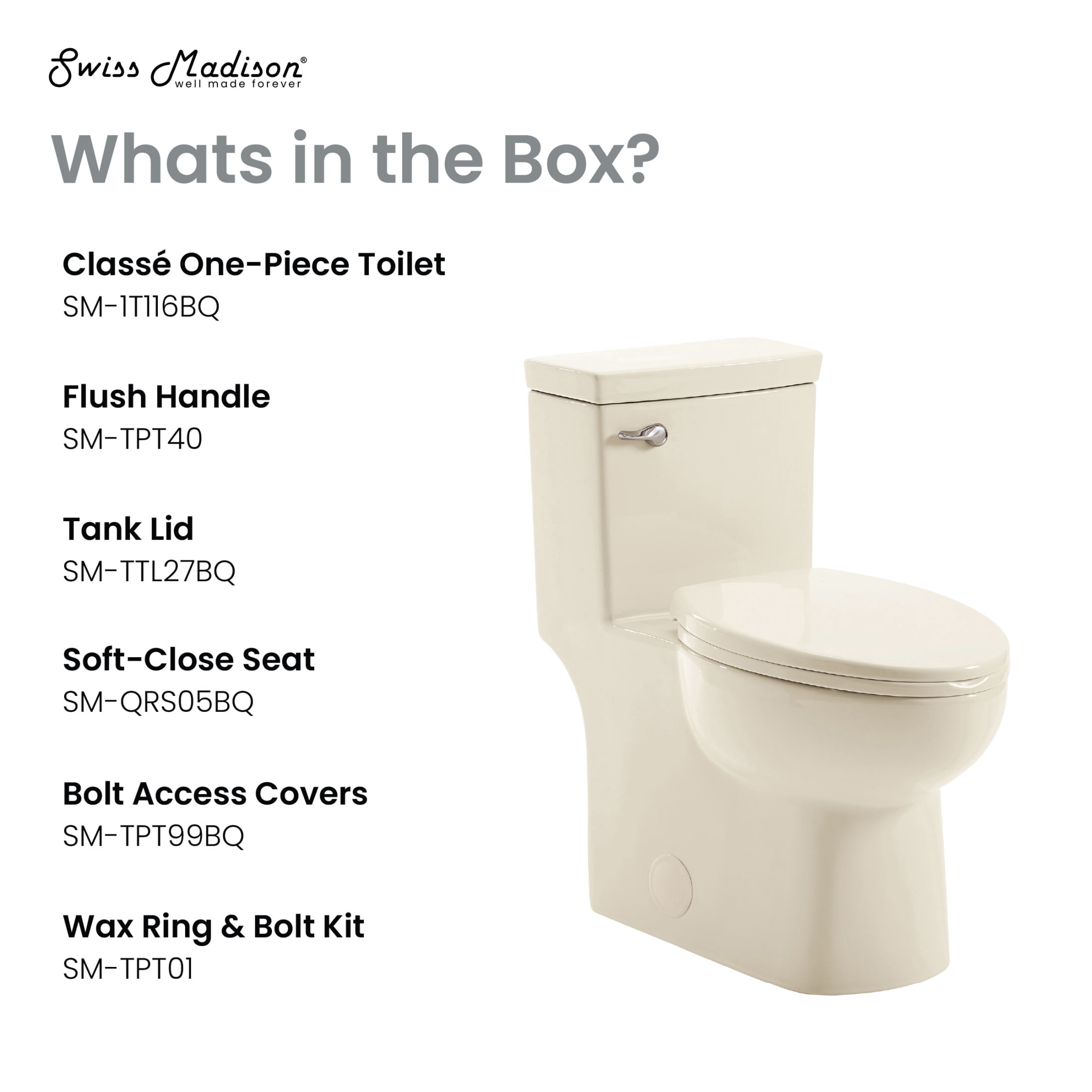Classe One Piece Toilet with Front Flush Handle 1.28 gpf in Bisque