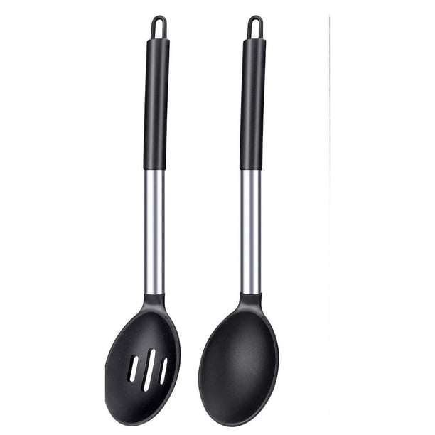 NvziPaquete de 2 cucharas grandes de silicona para cocinar, cucharas antiadherentes sólidas para untar, utensilios de cocina resistentes al calor