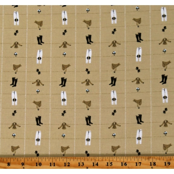 Cotton Heather Ross West Hill Western Cowboys Cowgirls Clothing Tan Cotton Fabric Print by the Yard (52878-13)