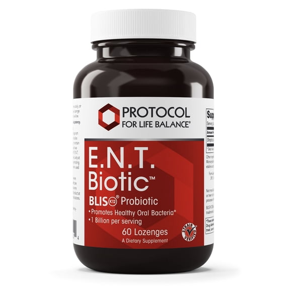 Protocol For Life Balance - E.N.T. Biotic BLIS K12 Probiotic - Promotes Healthy Oral Bacteria, Fresher Breath, Throat Health, and Immune Response Support - 60 Lozenges
