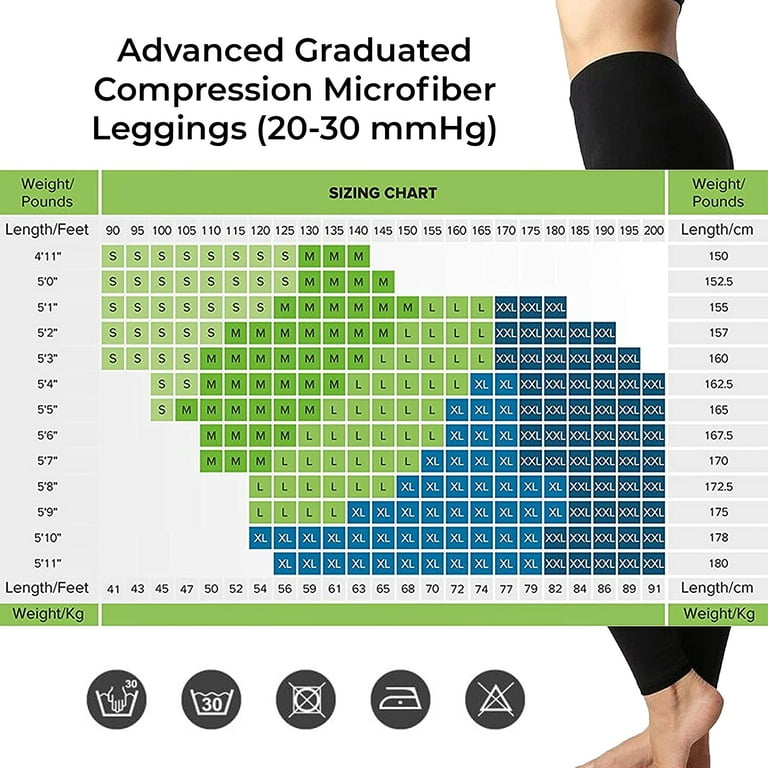 Terramed Women Advanced Footless Graduated Compression Microfiber Leggings  Tights (Large, Black) 