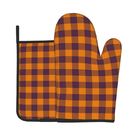 

Jgfou Fall Buffalo Plaid Pattern Oven Mitts and Pot Holders Sets Heat Resistant Oven Mittens Soft Lining Extra Thicken Long Kitchen Cotton Oven Glove for Cooking