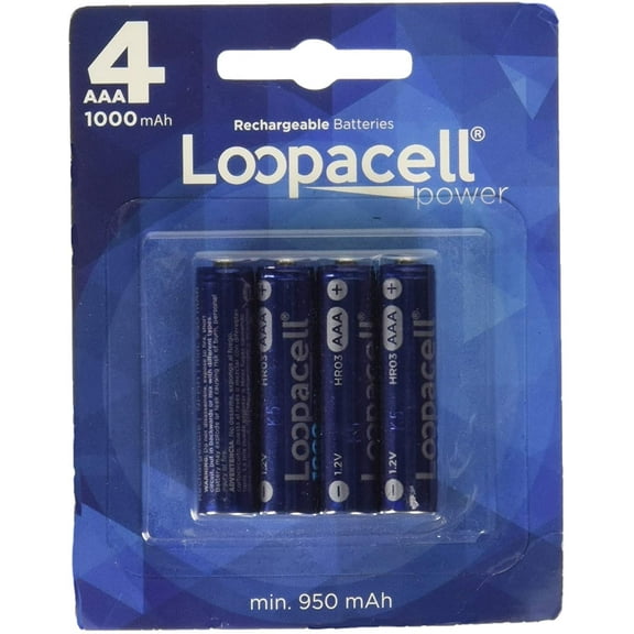 Loopacell AAA Ni-MH 1000mAh Rechargeable Battery Pack of 4