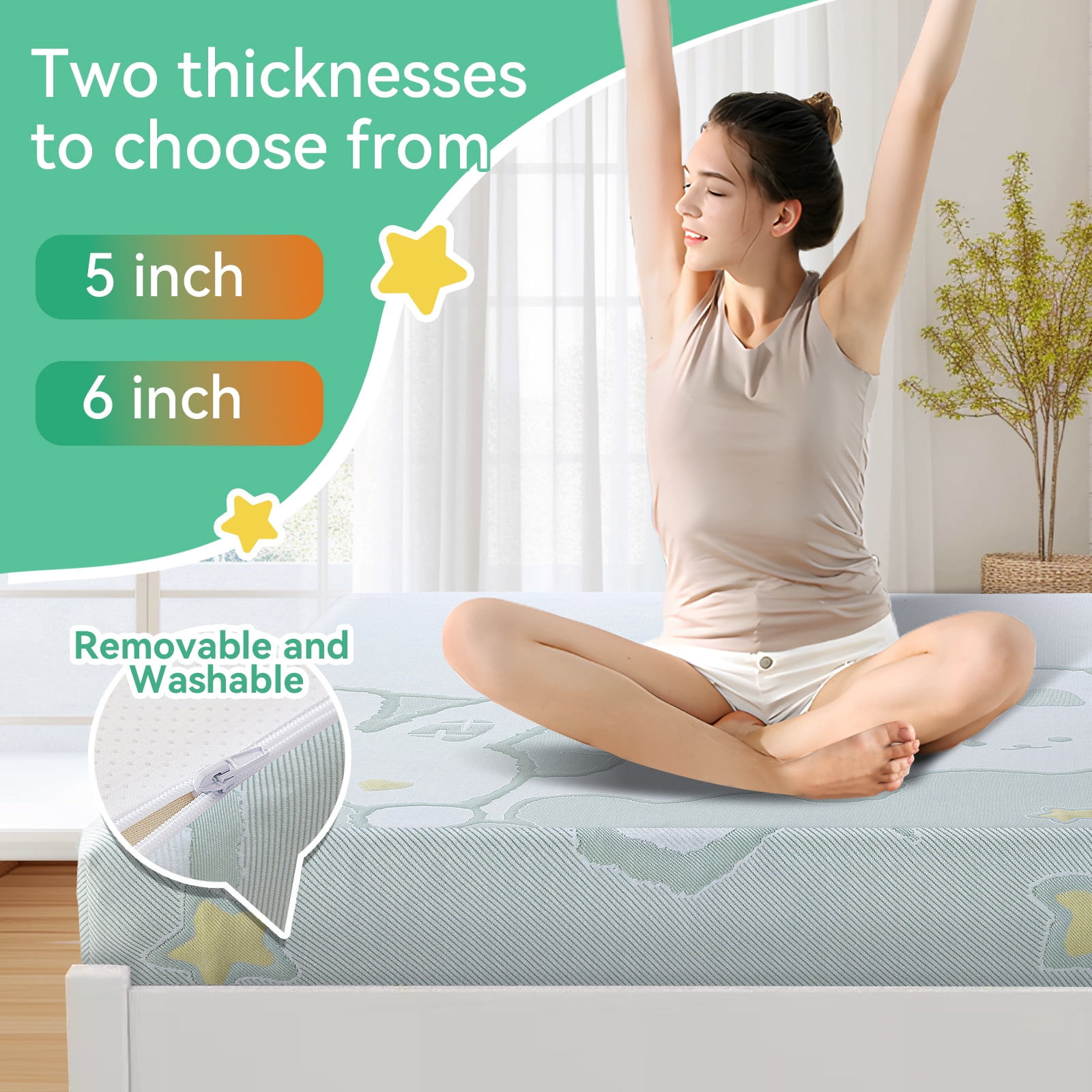 VFD 5" Gel Memory Foam Mattress, Medium Feel, Twin-XL