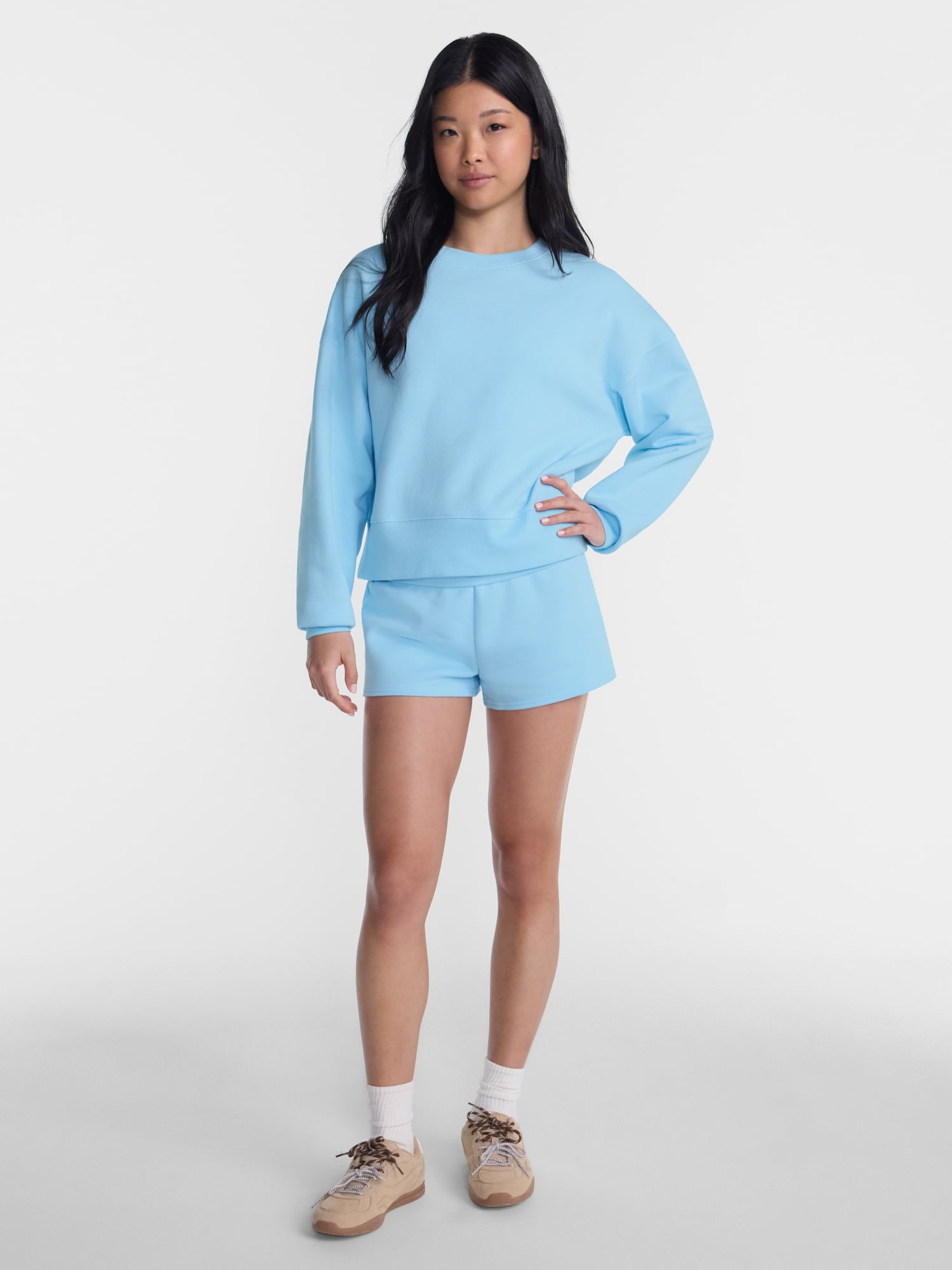 No Boundaries Boxy Fleece Sweatshirt, Midweight, Women's XXS-XXL