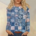 thumbnail image 2 of WTOBBY Women's Floral Print Fashion Long Sleeve T-shirt with Round Neck Top Casual Wear Comfort Fit Soft Material Lightweight Fabric Daily Outfit Essential Stylish Layering Piece,Blue L, 2 of 5
