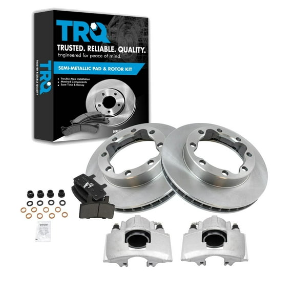TRQ Front Brake Pad & Rotor Kit Brake Caliper Brake Pads Brake Rotor Semi-Metallic Vented Fits Select 1995-1997 Chevrolet K2500 Suburban GMC