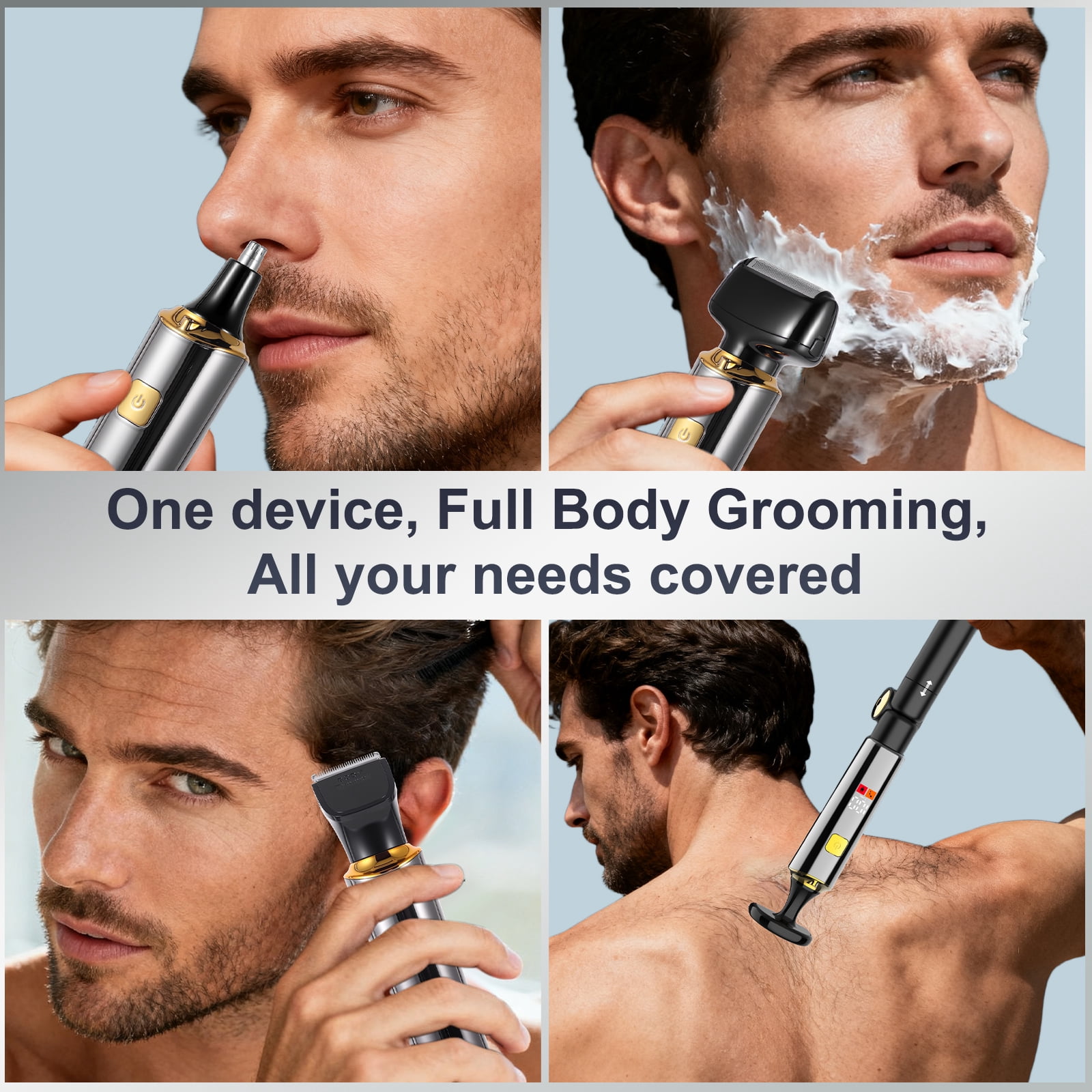 Hatteker Hair Clipper 4-in-1 Kit Men's Razor Nose and Ear Trimmer Cordless Hair Clipper Waterproof LED Display
