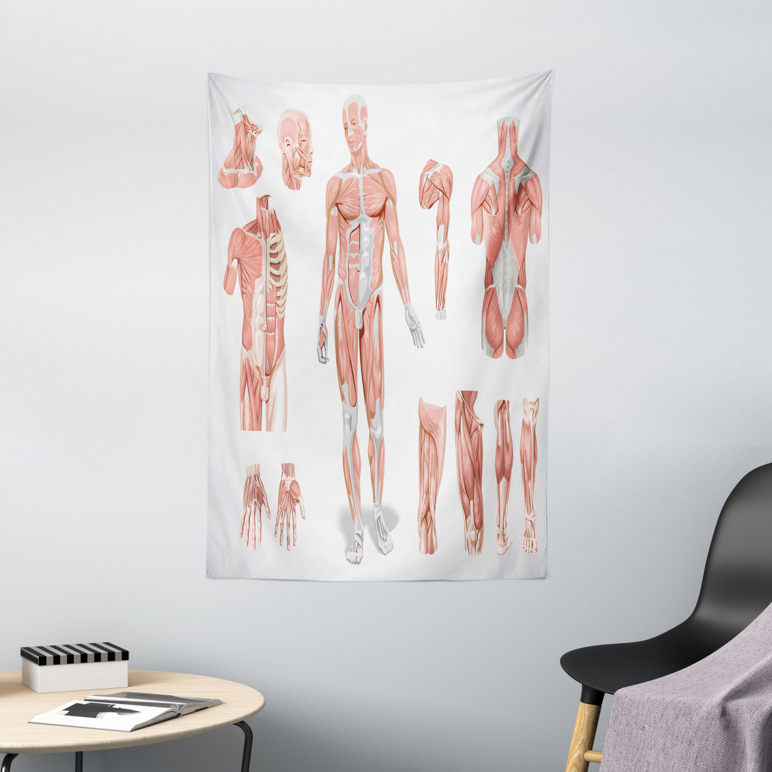 Human Anatomy Tapestry, Inner Muscle System Skin Structure with Cells 