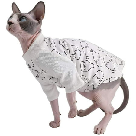 Hairless Cat Cute Breathable Summer Cotton T-Shirts Milk Bottle