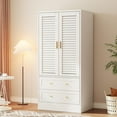 thumbnail image 2 of Wardrobe Armoire Closet with 2 Shutter Doors, White Wardrobe with Hanging Rods and 2 Drawers, Modern Bedroom Armoire with Gold Handles, 2 of 7