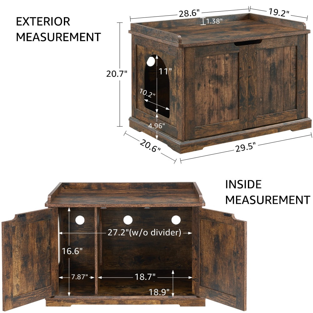 Unipaws Designer Cat Litter Box Furniture, Cat Washroom Storage Bench, Rustic