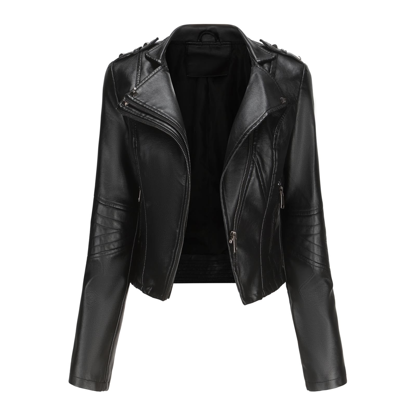 DailyTrove Women's Cropped Faux Leather Jacket, Long Sleeve, Casual Street & Night Out Wear, Durable Polyester Blend, Plus Size Friendly