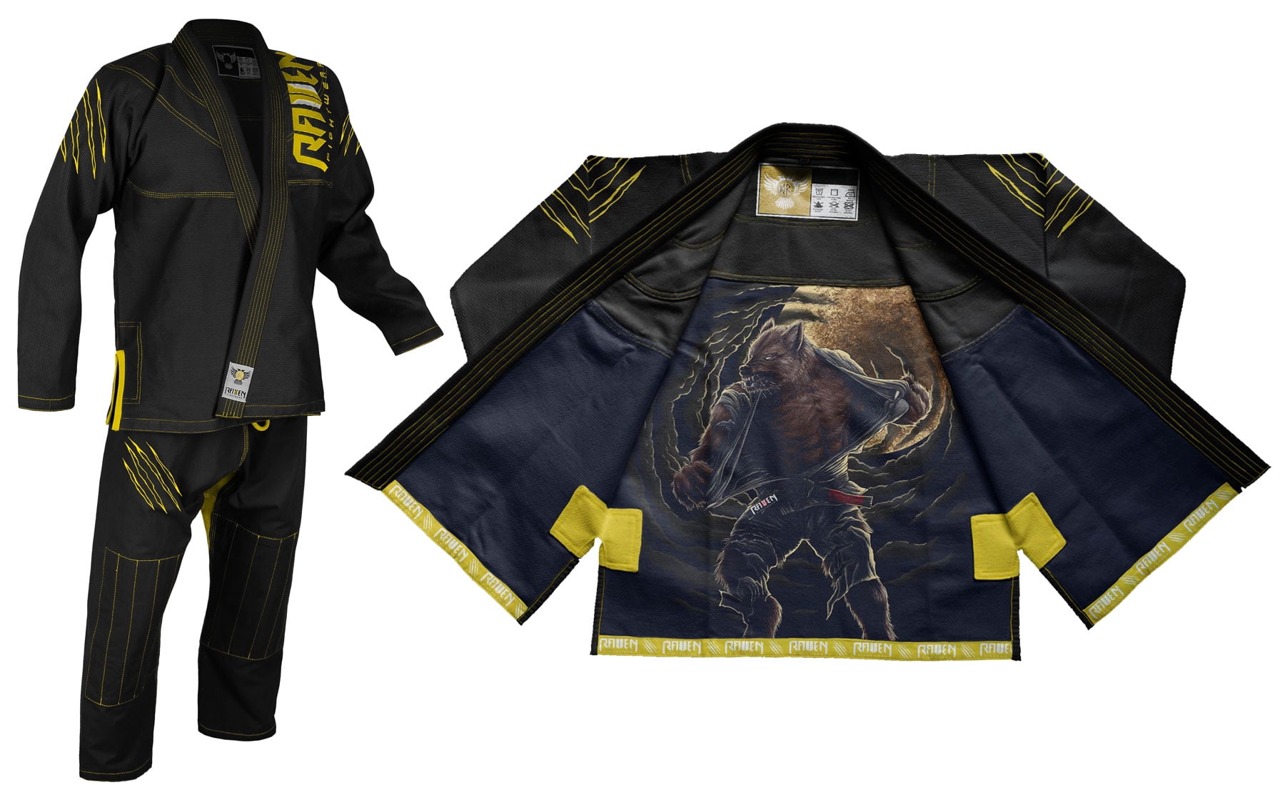 Raven Fightwear Men/'s BJJ Horror Werewolf Short Sleeve Rash Guard MMA Black