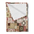 thumbnail image 2 of Moroccan Soft Flannel Fleece Blanket, Tile Pattern with Squares of Various Sizes Eastern Inspired Oriental, Cozy Plush for Indoor and Outdoor Use, 70" x 90", Cream Dark Coral Brown, by Ambesonne, 2 of 5