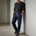 thumbnail image 4 of LMOIPLI Men's Basic Straight Casual Pants Elastic Drawstring Waist Stretch Soft Wrinkle Proof Daily Trousers with Side Pockets Navy M, 4 of 7