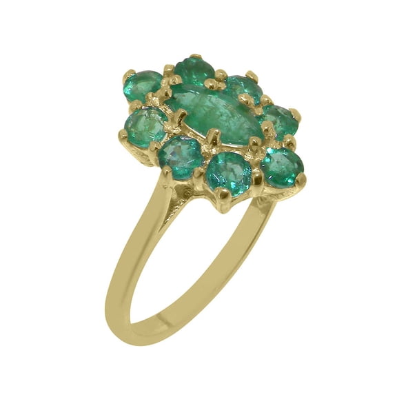 LBG British Made 14k Yellow Gold Natural Emerald Womens Statement Ring - 33 size options - Size 10