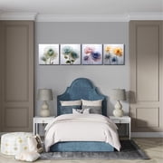 Flower Wall Art for Bathroom Bedroom Living Room Blue Orange Wall Decor Floral Painting Canvas Print Picture for Home Decorations Framed Artwork Ready to Hang (12x12inchx4)