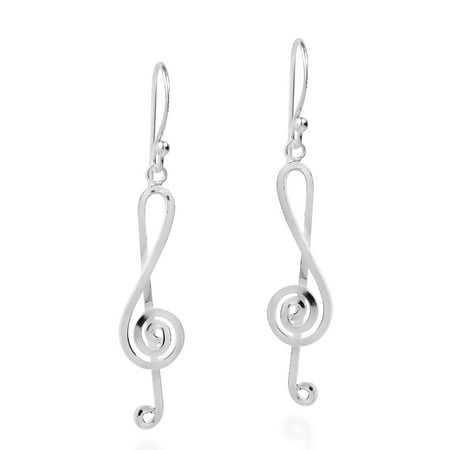 Musical Note Earrings - Melody Musical Treble Clef Notes .925 Sterling Silver Dangle Earrings