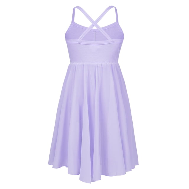 Xnihocha Robe de Danse Ballet Dos Croisé Solide pour Filles Enfants Costume de Danse Lyrique Moderne Lavande L