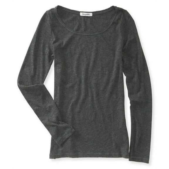 Aeropostale Womens Solid Ls Basic T-Shirt, Grey, Large
