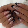 thumbnail image 1 of Dark Pink French Press on Nails with Rhinestone Design Black French Tip Nude False Nails Attractive Black Glitters Sequins Acrylic Simple Classy Nails FN-LT082, 1 of 4