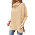 thumbnail image 2 of Suéteres de Cuello Alto de Gran Tamaño para Mujer, Larga de Murciélago, Dobladillo Abierto, Túnica, Suéter de Punto, Tops Caqui XXL, 2 of 7