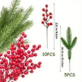 thumbnail image 2 of 15PCS Artificial Christmas Tree Picks Red Berry Pine Branches Flower Pick for Christmas Wreath Festive Season Decor, 2 of 7