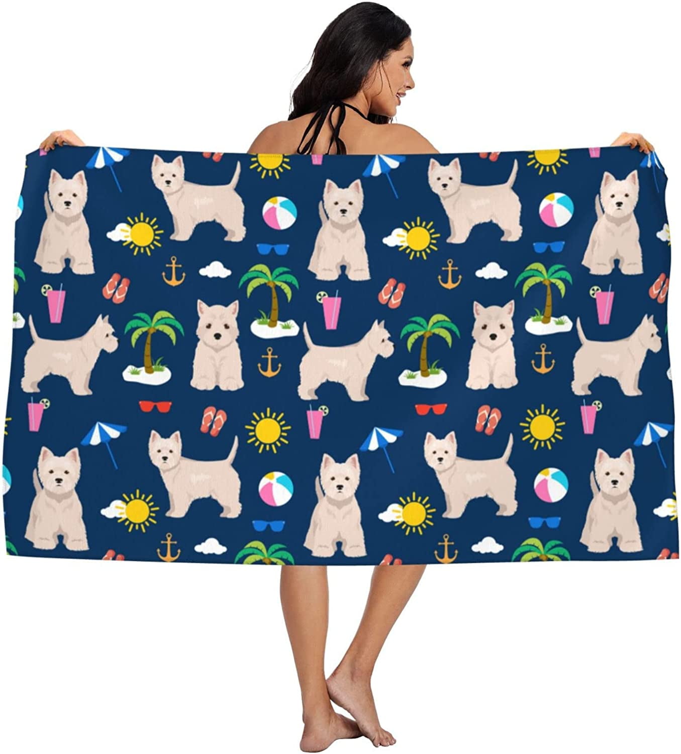 GDAKE Cute Dog Beach Towel Westie Gifts for Women Kids, Cute Wihte