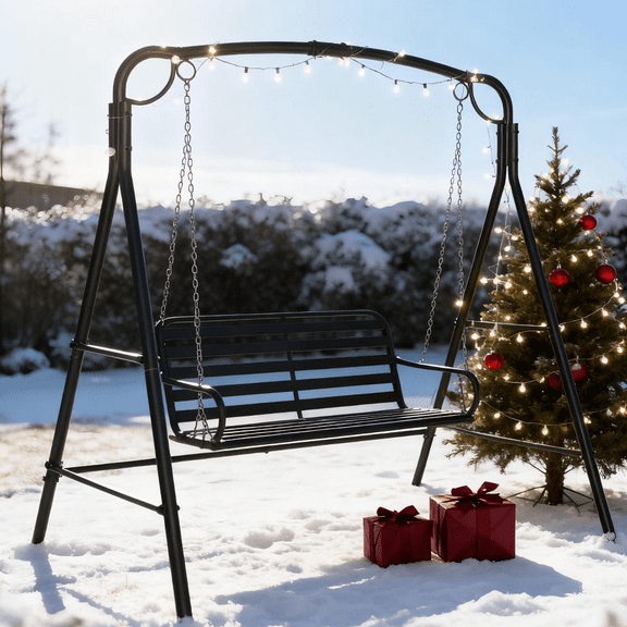 UBesGoo Outdoor Black 660lbs Limit Steel Porch Swing Stand with Extra Safety Side Bars, Hanging Swing Frame for Yard, Garden, Lawn, Outdoors