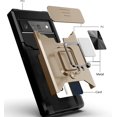 thumbnail image 2 of Compatible for Google Pixel 6 Pro 2021 Case with Camera Cover & Kickstand, Slide Lens Cover+Rotate Ring Stand+Card Holder, Impact-Resistant, Full Protect for Google Pixel 6 pro Golden, 2 of 5