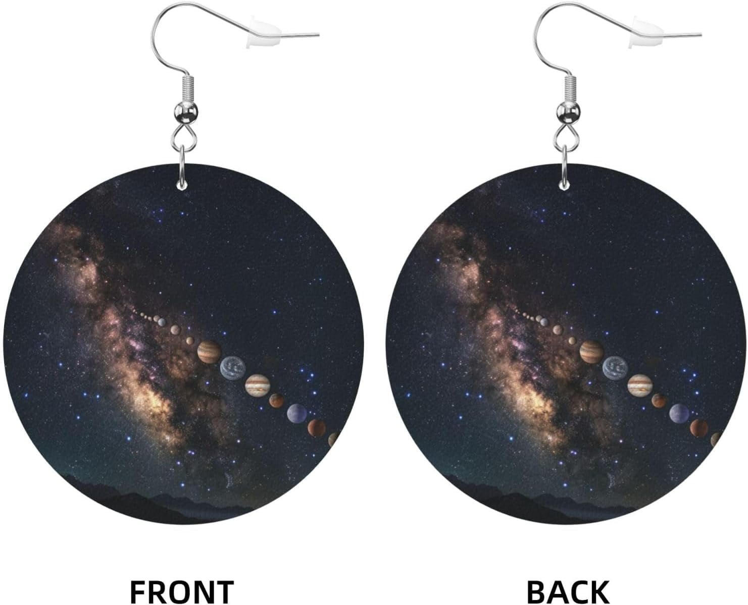 Cosmic Pro Galaxy Earrings for Women PU Leather Dangle Earrings, Lightweight Round Shape Leather Teardrop Dangly Ear Pendants Jewelry Gift[d873]