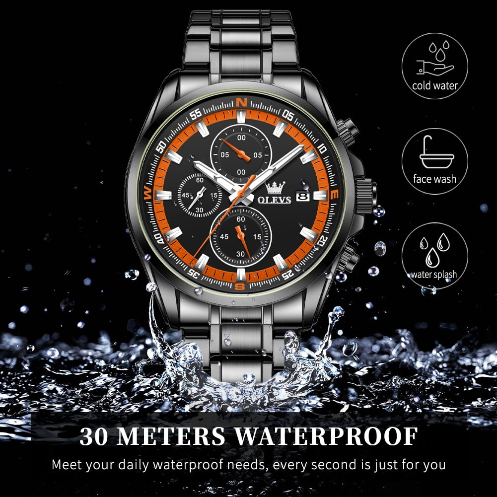 OLEVS Mens Watches,Big Dial Watches for Men Chronograph Stainless Steel Watch with Day Waterproof Analog Quartz Watches for Man Classic Business Wristwatch Luxury Luminous Reloj para Hombre
